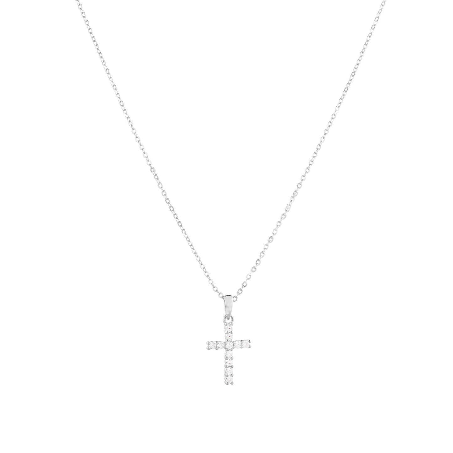 The Light of Faith Cross Necklace 16mm pendant in (Rhodium) 925 Sterling Silver