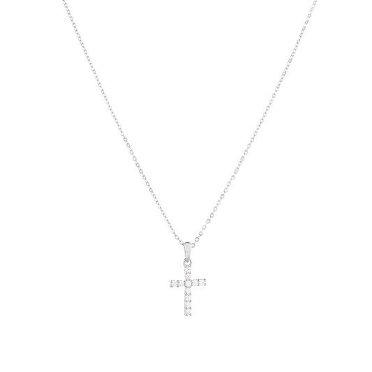 The Light of Faith Cross Necklace 16mm pendant in (Rhodium) 925 Sterling Silver