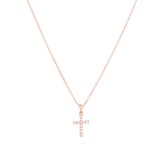 The Light of Faith Cross Necklace 16mm pendant in (Rose Gold) 925 Sterling Silver