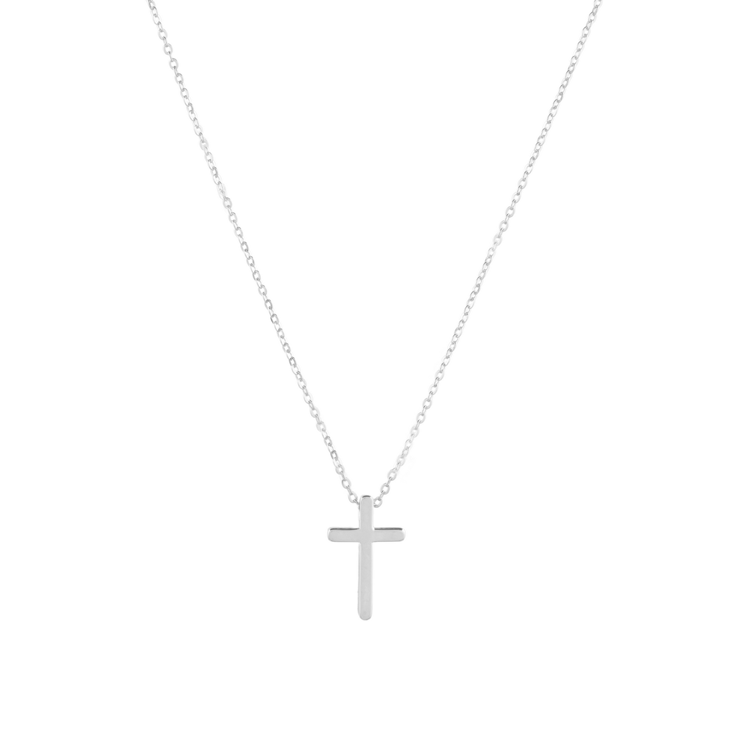 Christian Cross 18mm pendant Necklace in (Rhodium) 925 Sterling Silver