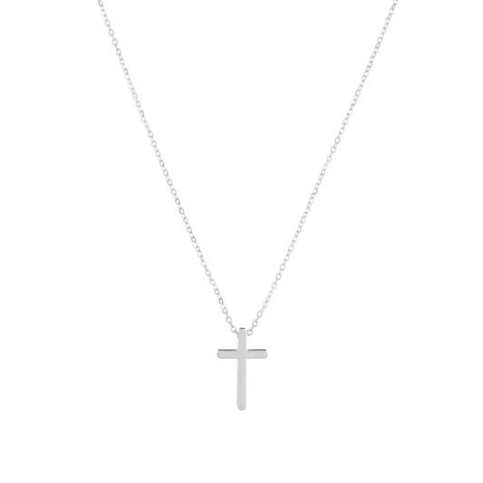 Christian Cross 18mm pendant Necklace in (Rhodium) 925 Sterling Silver