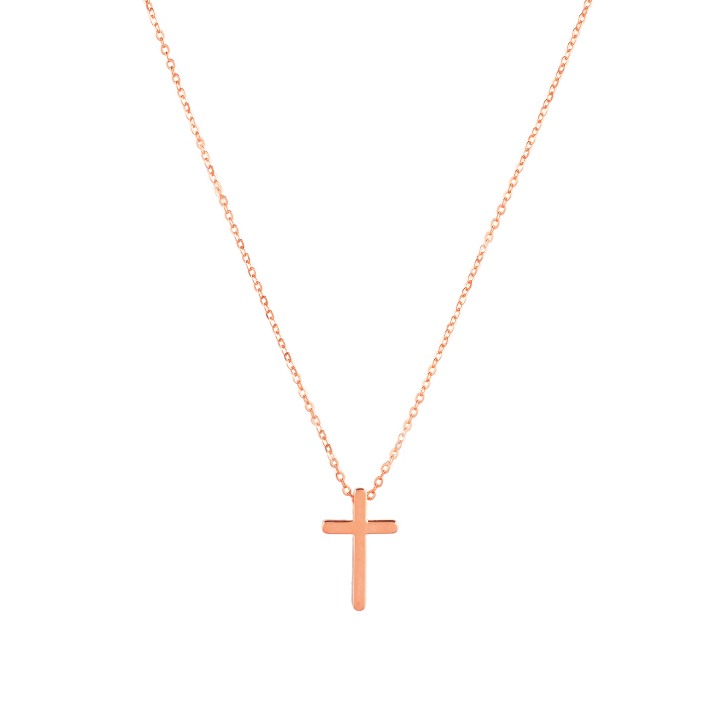 Christian Cross 18mm pendant Necklace in (Rose Gold) 925 Sterling Silver