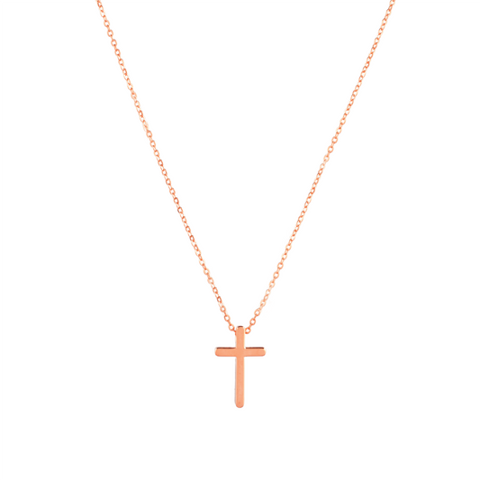 Christian Cross 18mm pendant Necklace in (Rose Gold) 925 Sterling Silver