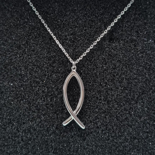 Faithful Symbol Ichthys 22mm pendant Necklace in 925 Sterling Silver