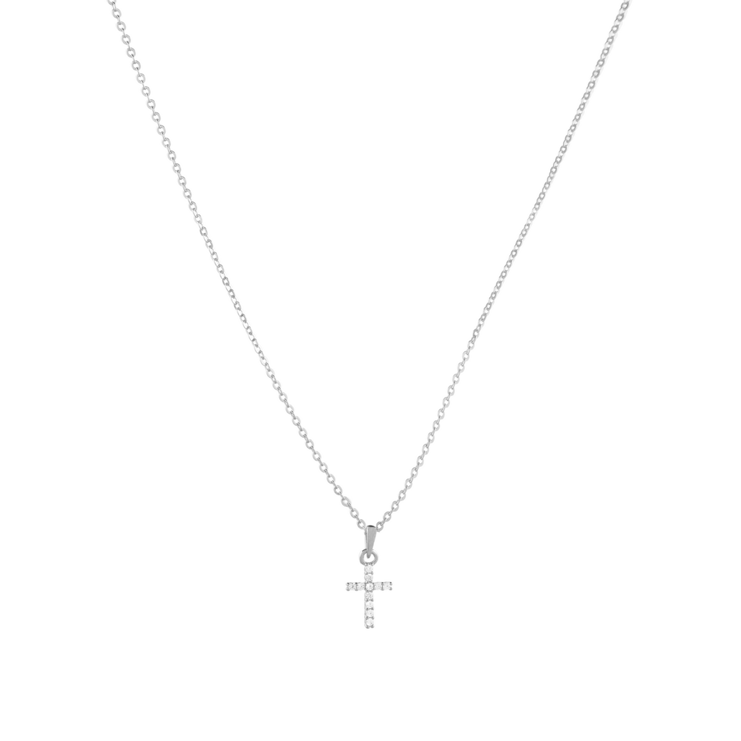 The Light of Grace Mini Cross Necklace 10mm pendant in (Rhodium) 925 Sterling Silver