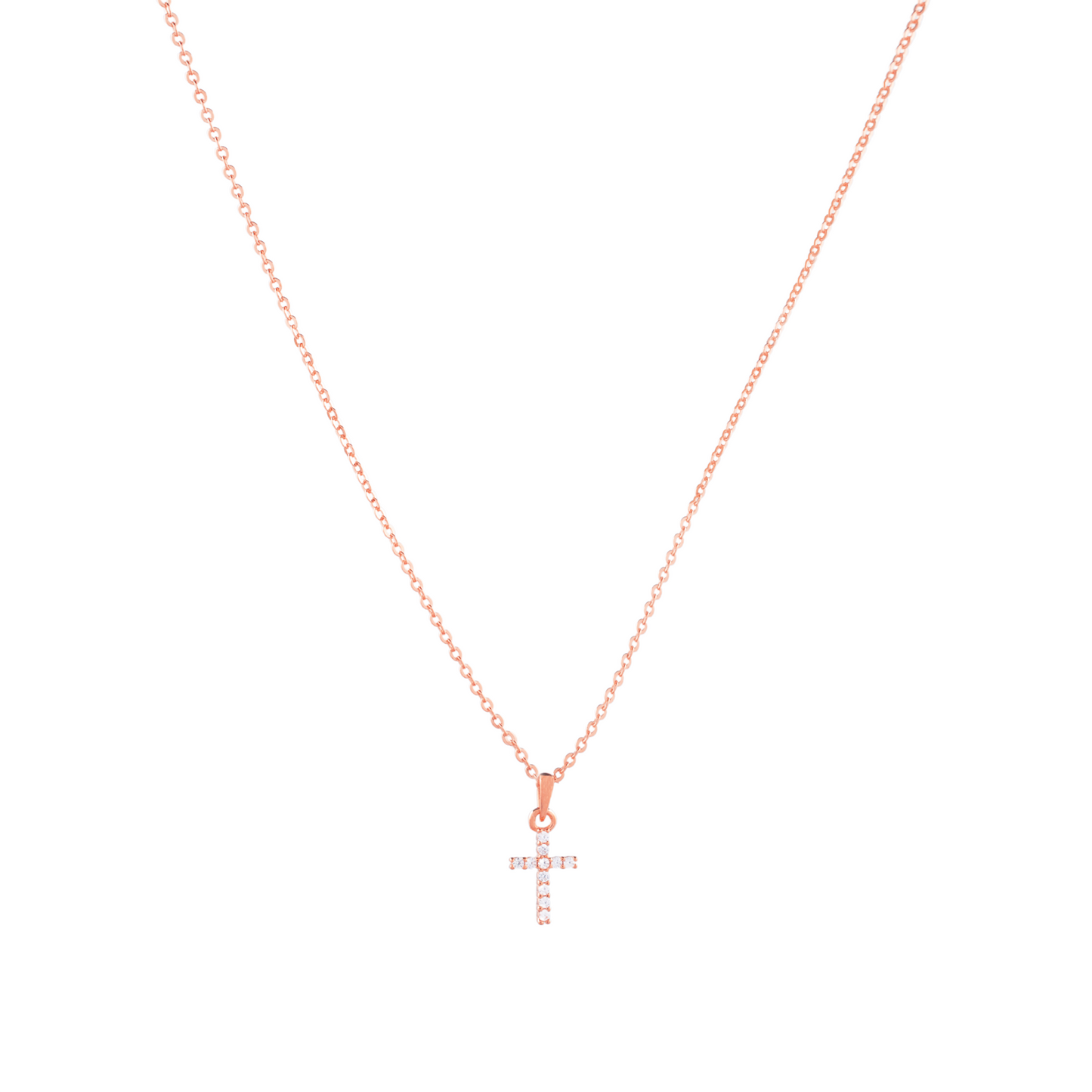 The Light of Grace Mini Cross Necklace 10mm pendant in (Rose Gold) 925 Sterling Silver