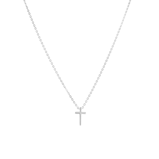 Rhodium Mini Christian Cross Necklace